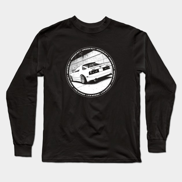 MAZDA RX-7 FC Black 'N White 4 (Black Version) Long Sleeve T-Shirt by Cero